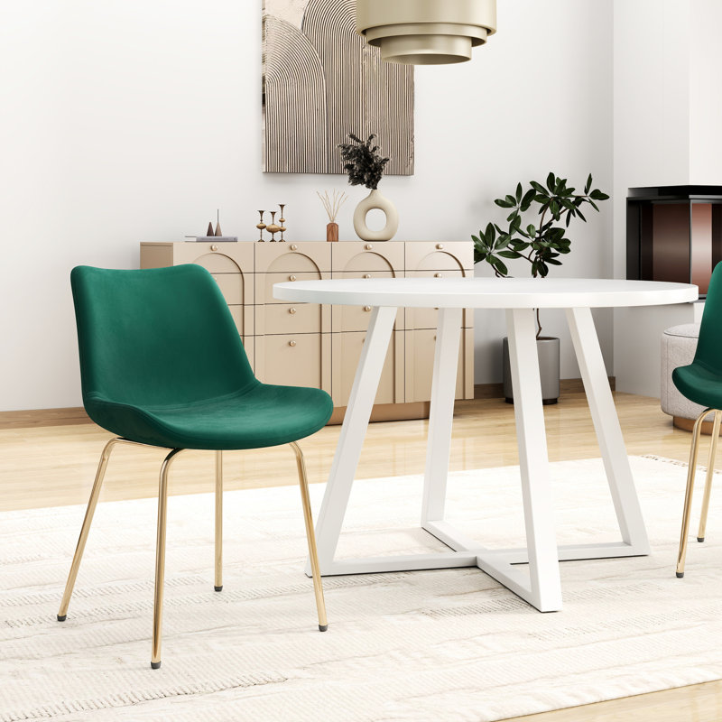 Table de salle à manger contemporaine 5 et 4 chaises avec cadre en métal, Blanc/vert, H 30,8 po x l 30,04 po x P 29,85 po