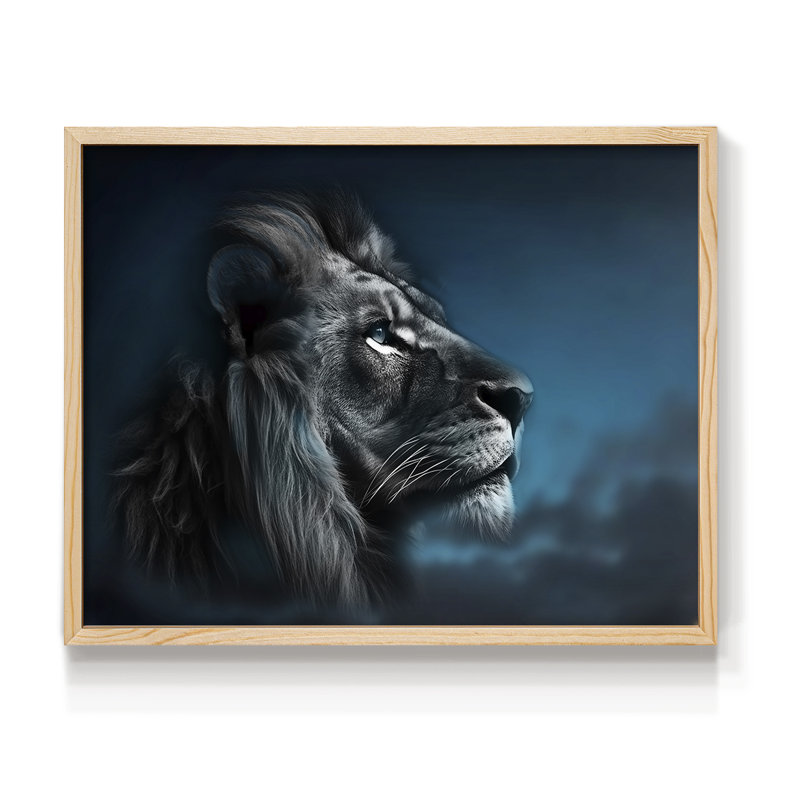 Portrait d'un lion - reproduction encadrée - réaménageable, Naturel, H 11 po x l 14 po
