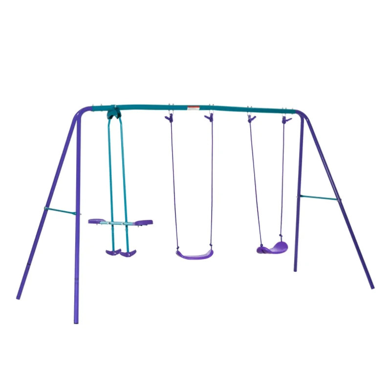 Balançoire d'extérieur, balançoire en métal, Bleu foncé et mauve