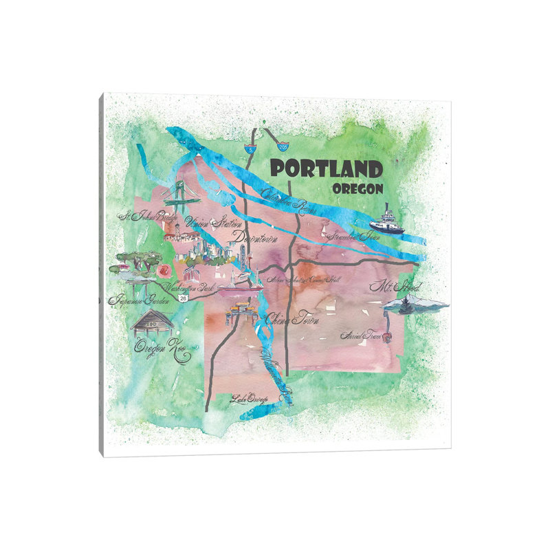 Portland, Oregon Travel Poster by Markus & Martina Bleichner - Wrapped Canvas Print, 45.72 cm H x 45.72 cm W