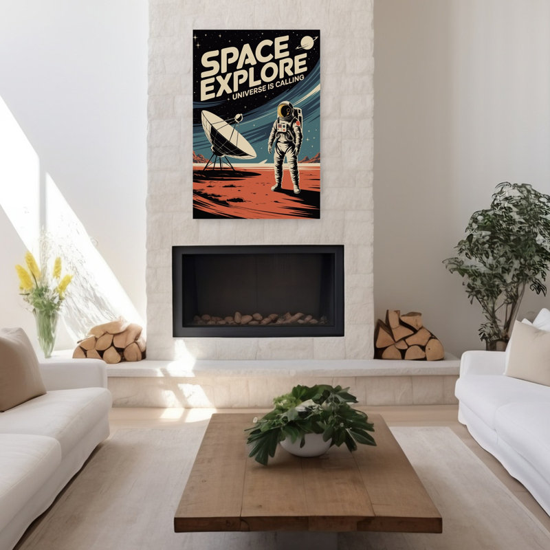«Space Explore Calling Retro Vintage Abstract Landscape Nature», art mural, H 48 po x l 32 po