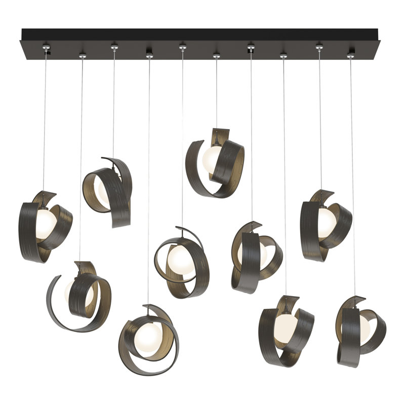 Luminaire suspendu géométrique à 10 lumières pour îlot de cuisine Riza, H 80 po x l 46,7 po x P 12,2 po, Fumée foncée