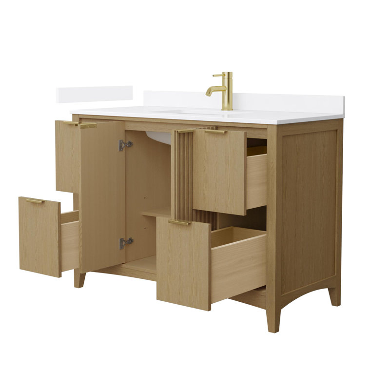 Meuble-lavabo simple avec plateau en quartz Palmilla, Or brossé, White Quartz, 48"