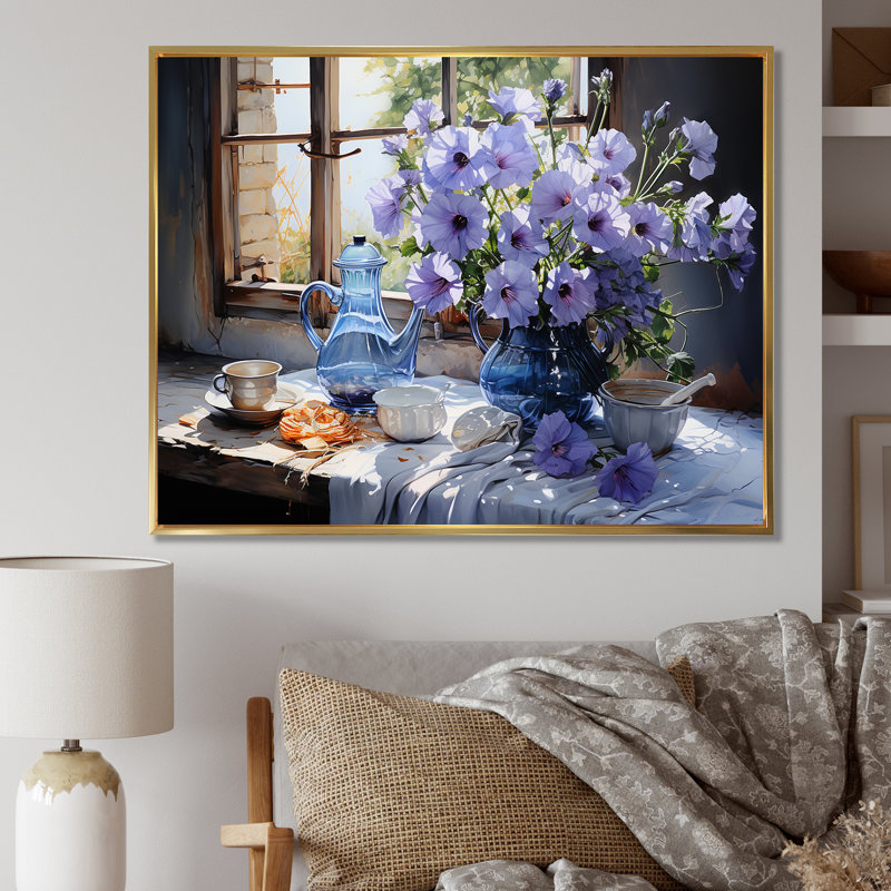 «Morning Glory Bouquet Vase II», reproduction sur toile, Cadre photo argenté, H 34 po x l 44 po