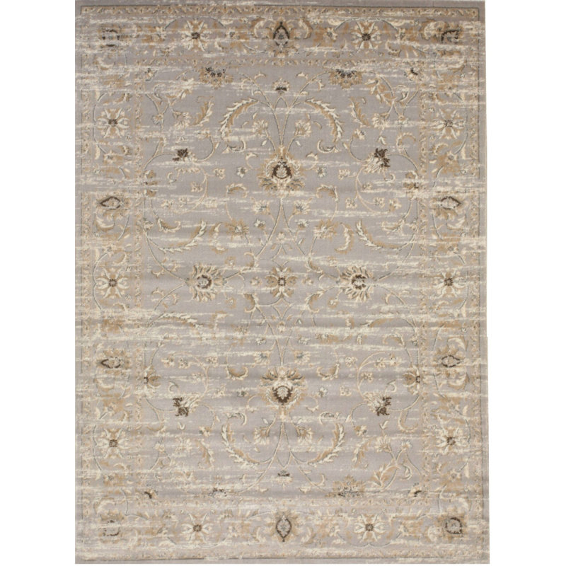 Floral Area Rug in Gray, 5' x 7'