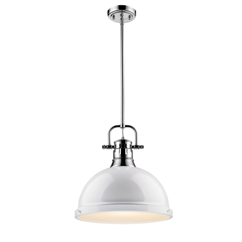 Luminaire suspendu dôme en acier à intensité variable 1 lumière Calico, Blanc, Chrome chrome
