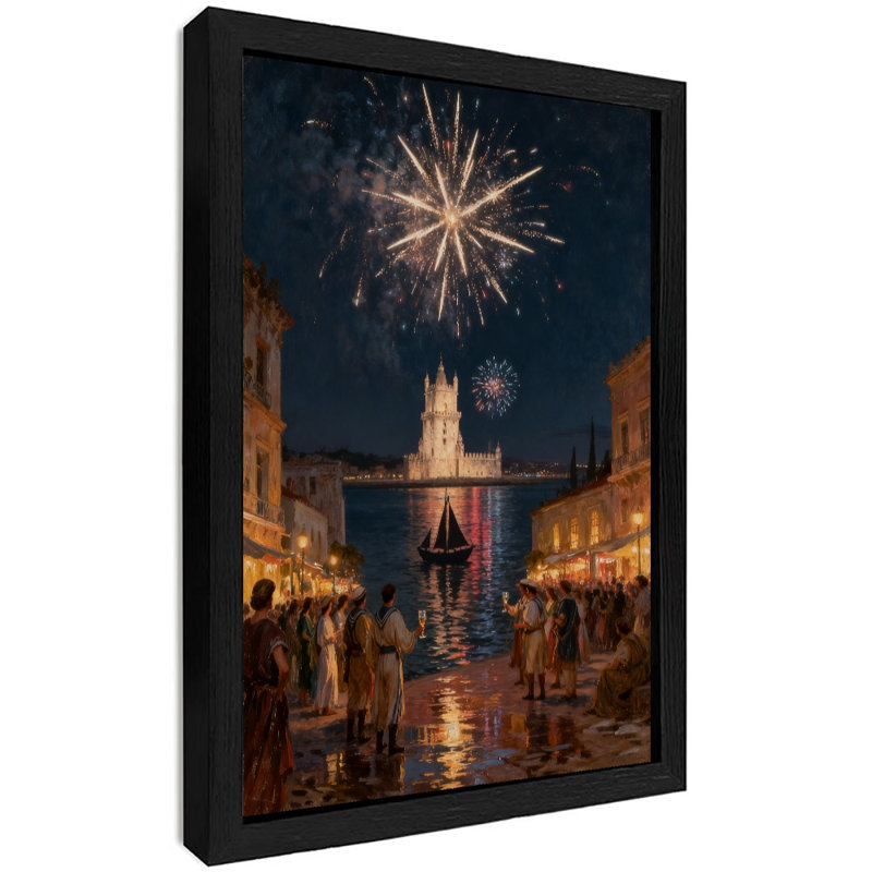 Cadre noir rétro, bonne année! Faisons feu d'artifice, impressions murales de style rétro, H 37 po x l 25 po