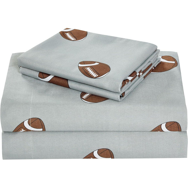 Soccer Sports Microfiber Sheet Set, Full Sheet Set with 2 Pillowcases, Brown/White/Gray
