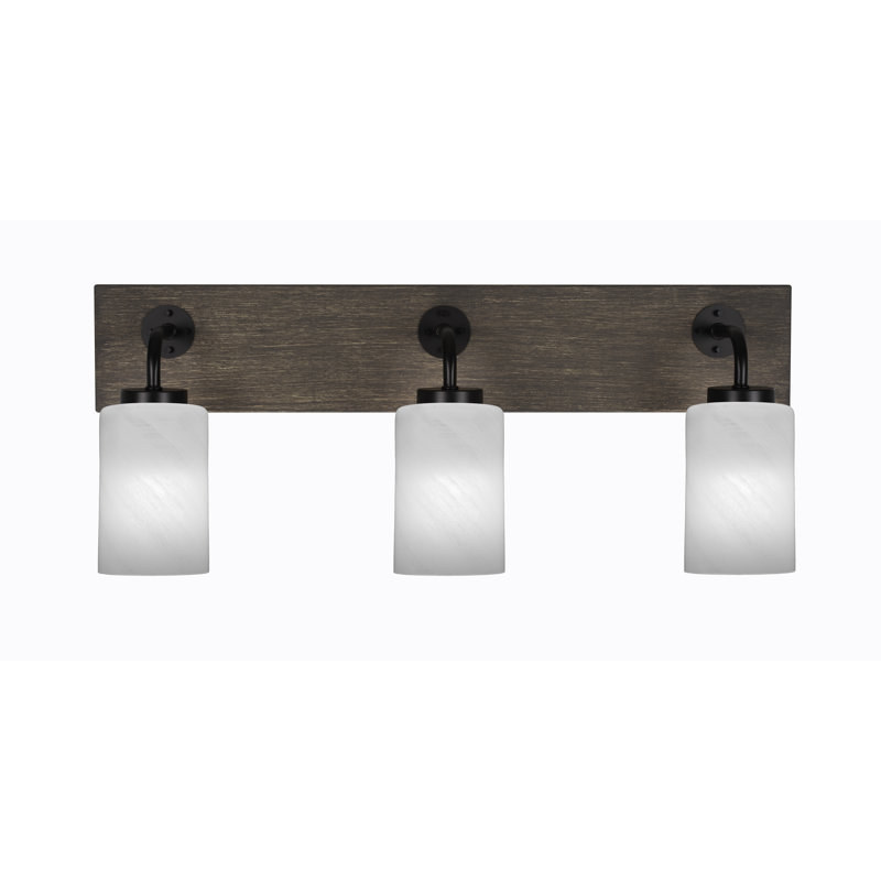 Barre d'éclairage de salle de bain 3 lumières Oxbridge, Transparent, Noir mat / bois vieilli