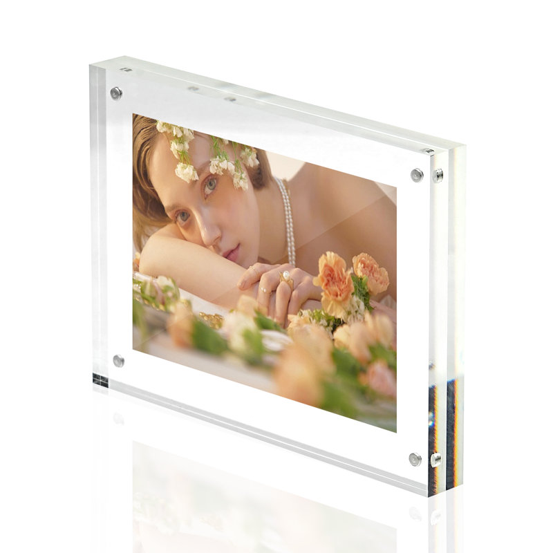 TRIXES Acrylic Photo Frame - Clear Freestanding Picture Frame with Magnets –Cherished Memories, 7" x 5"