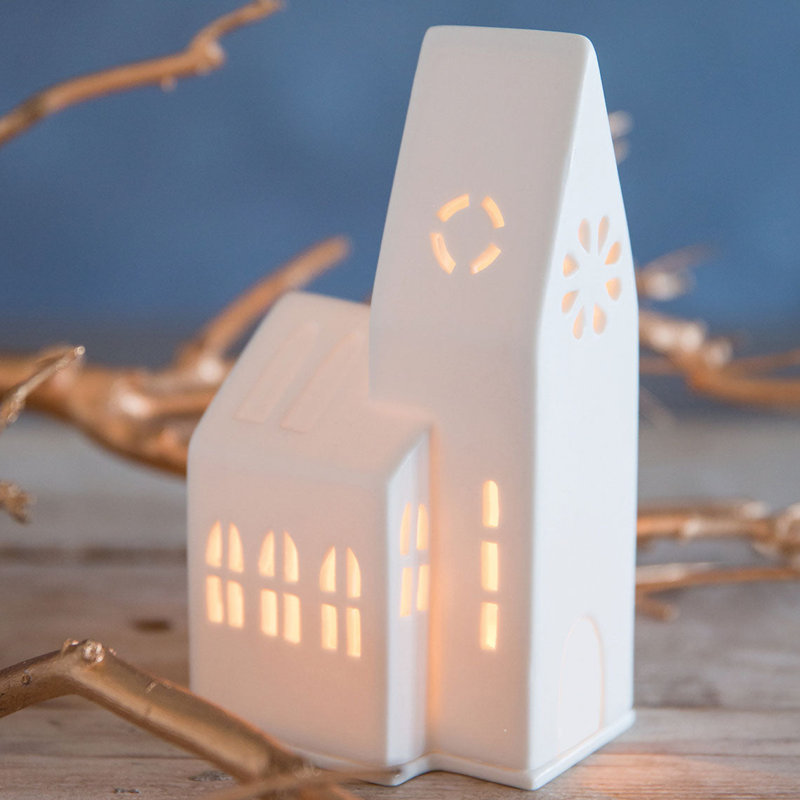 Porcelain Village House Church, 7.1" H x 3.5" W x 3.5" D