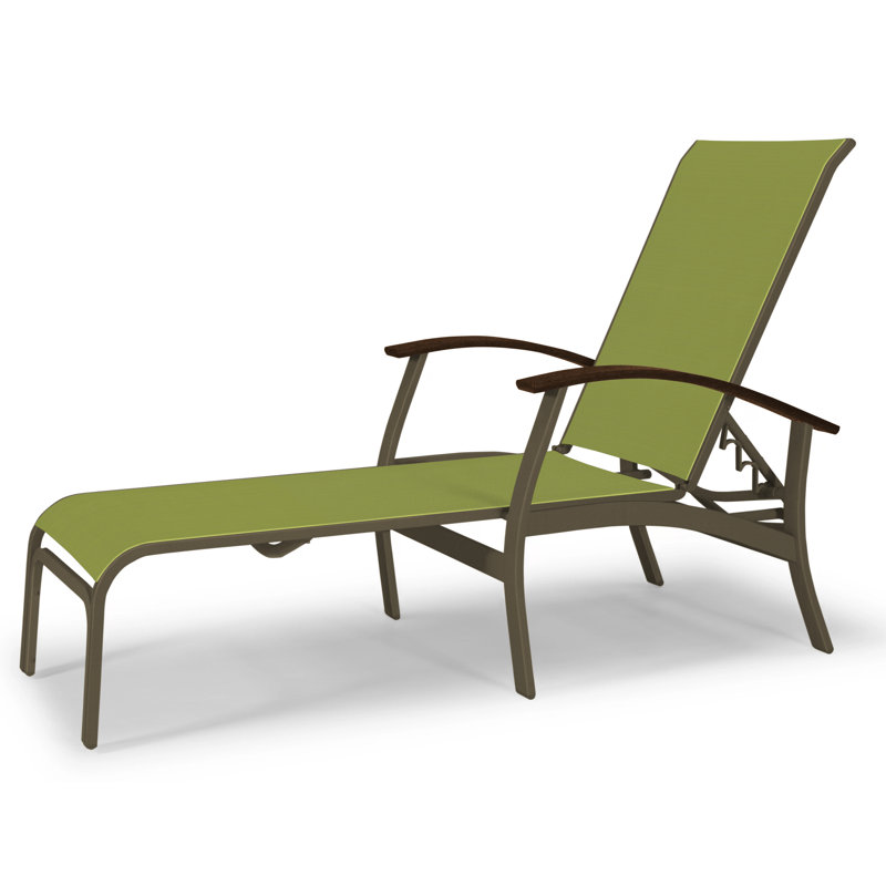 Askar Outdoor Rust-Resistant Metal Chaise Lounge, Textured Beachwood, Lime 38D Sunbrella®, Kona P10