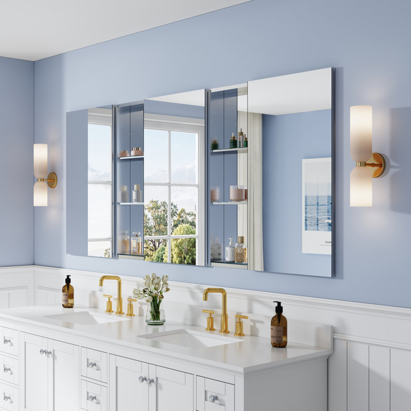 Armoire à pharmacie à miroir encastrée ou à fixation murale pour salle de bain l 84 po x H 36 po et tablettes ouvertes 