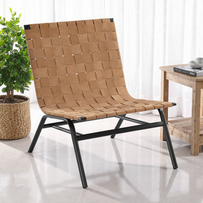 Camden Woven Brown Leather Accent Chair - Mid-Century Modern Design with Leather Weave Detail