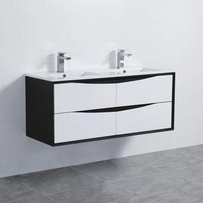 Ensemble de meuble-lavabo double 48 po avec deux tiroirs et éclairage DEL 48 po