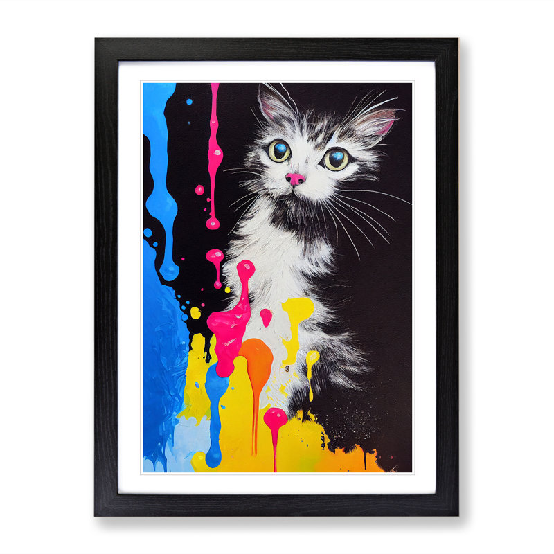 Cat In No.3 - Single Picture Frame Painting, 64cm H x 46cm W x 2cm D, Black