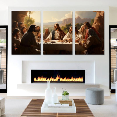Jesus Last Supper Canvas Wall Art, Jesus Pictures Wall Decor, Last Supper Picture Print, Christian Print Decor, Religious Painting, Living Room, Dining Room Art (12" X 18" X 3 Pcs)