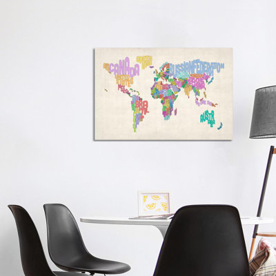 Text World Map by Michael Tompsett - 1 Piece Wrapped Canvas Painting