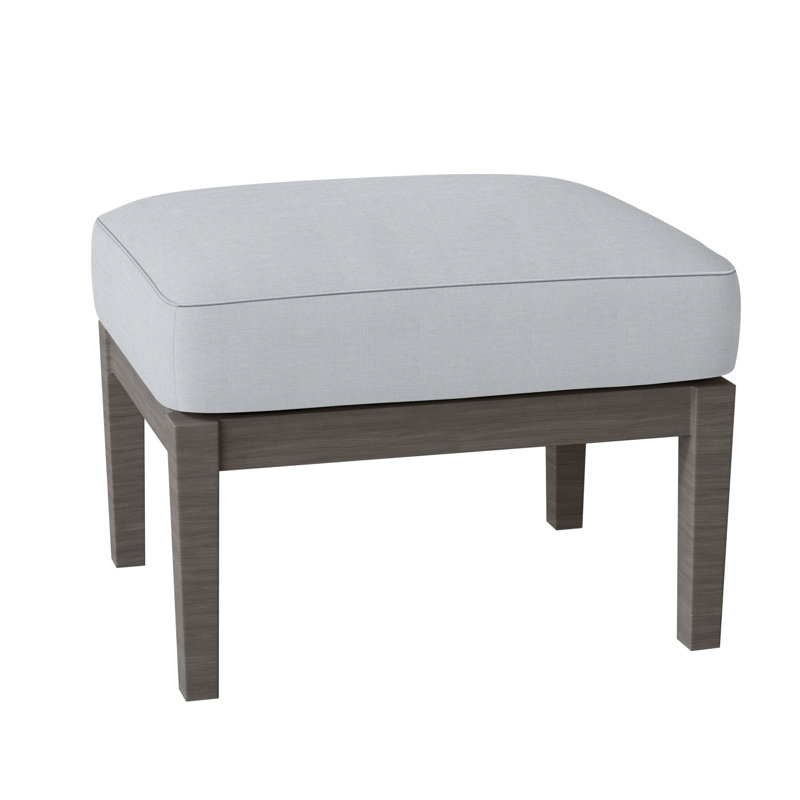 Lattice Outdoor Ottoman with Cushion, Welt, Linen Chambray