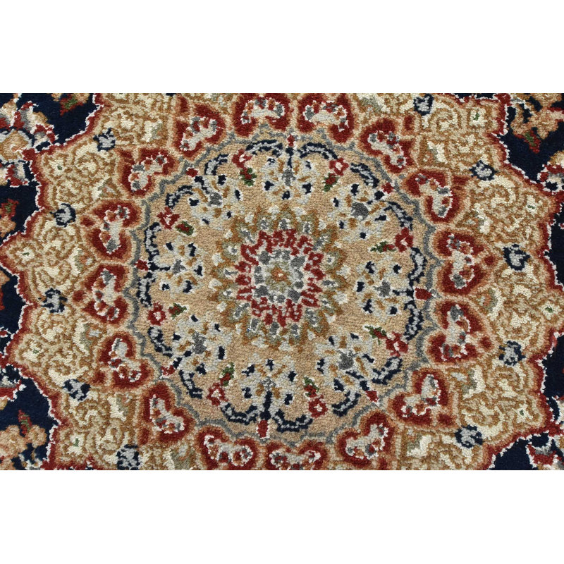 Tapis bleu / ivoire en laine noué à la main de conception unique 4 pi x 6 pi 2 po