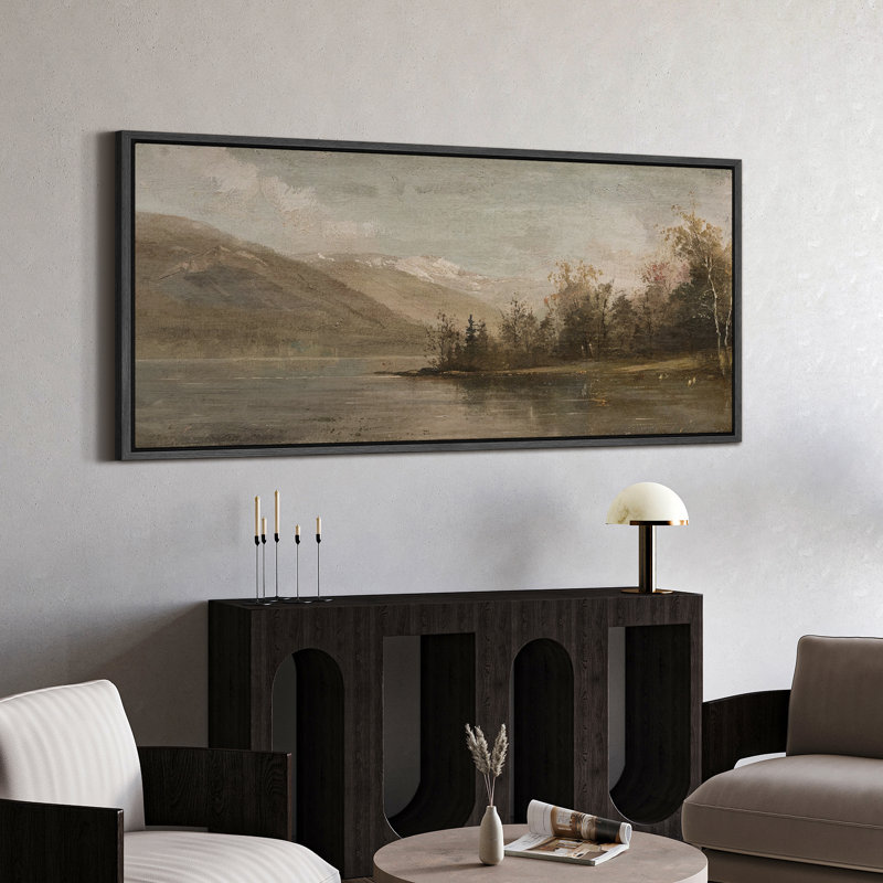 Serene Abstract Landscape Extra Large Framed Wall Art Oversized Canvas Print, Black, 30" H x 60" W