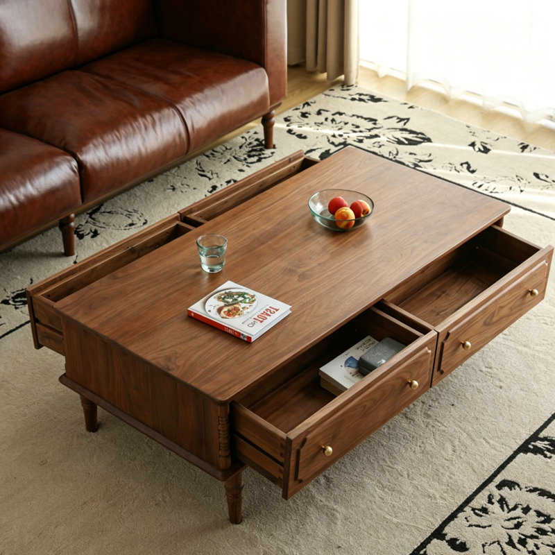 Table basse de style français rétro avec rangement minimaliste, 17.72" H x 47.24" L x 23.62" W