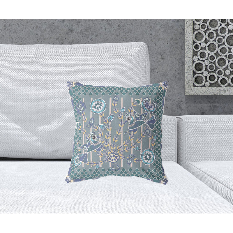 Coussin décoratif à motif floral 16 po x 16 po, Bleu / gris