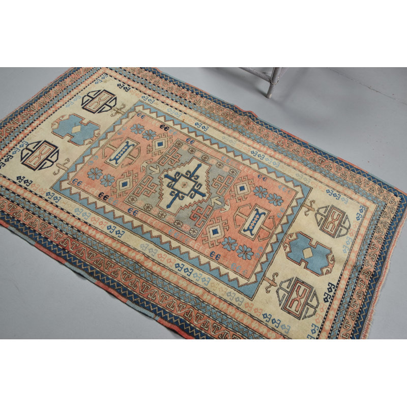Tapis turc vintage tissé à la main en orange pour un décor de salon bohémien