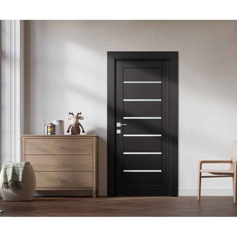 Dalle de porte intérieure en bois givré Elba, 17,75 po x 79,37 po, Noir mat