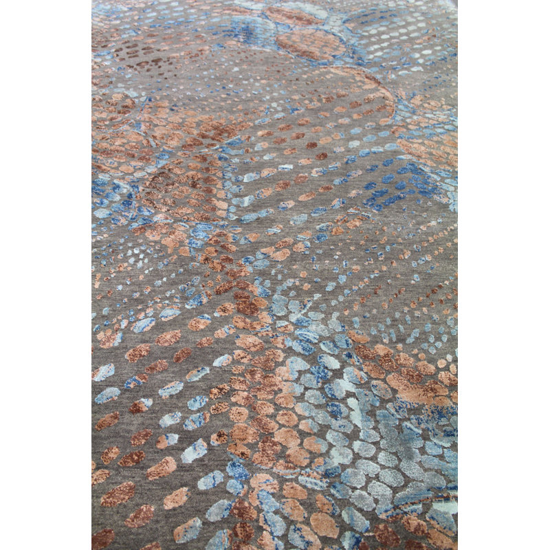 Tapis unique noué à la main 8 pi x 10 pi nouvel âge en bleu Palm