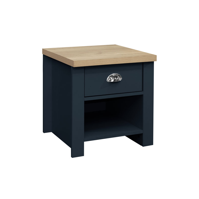 Highgate Side Table with Storage, Navy Blue/Oak