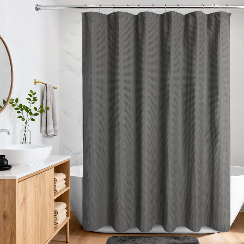 Cotton Blend Waffle Single Shower Curtain, Charcoal Gray