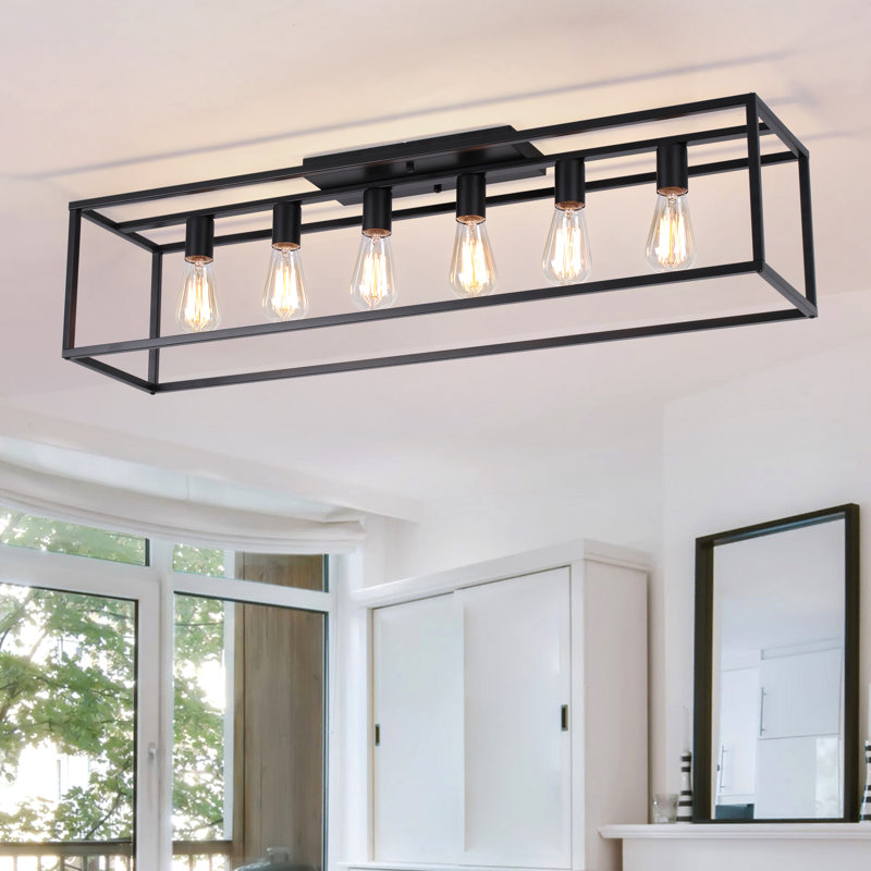 6 - Light 97cm Farmhouse Metal Dimmable Flush Mount