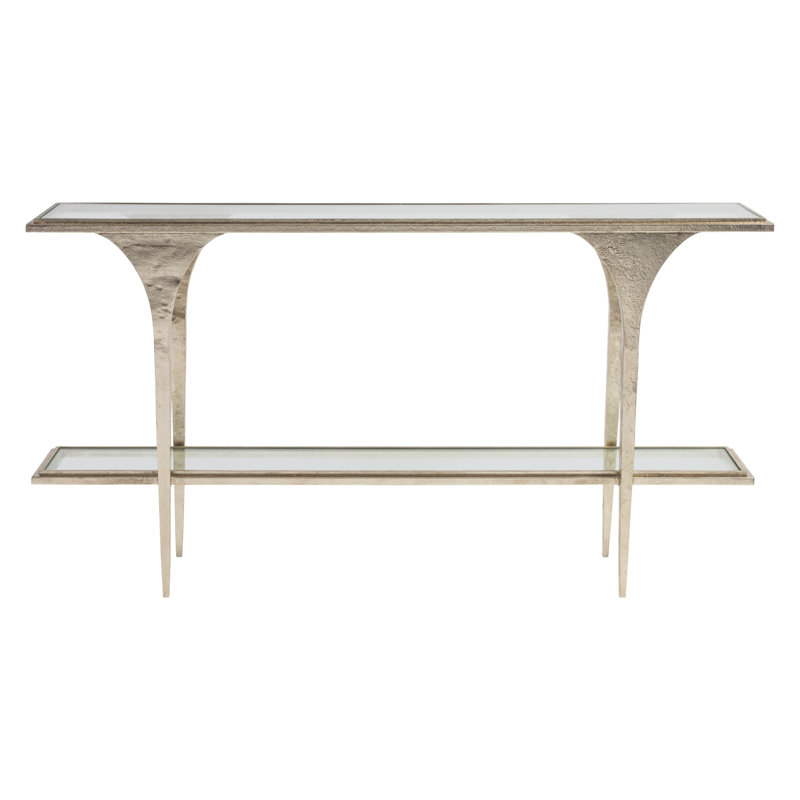 Champagne Hand-Forged Iron Console Table with Glass Shelves