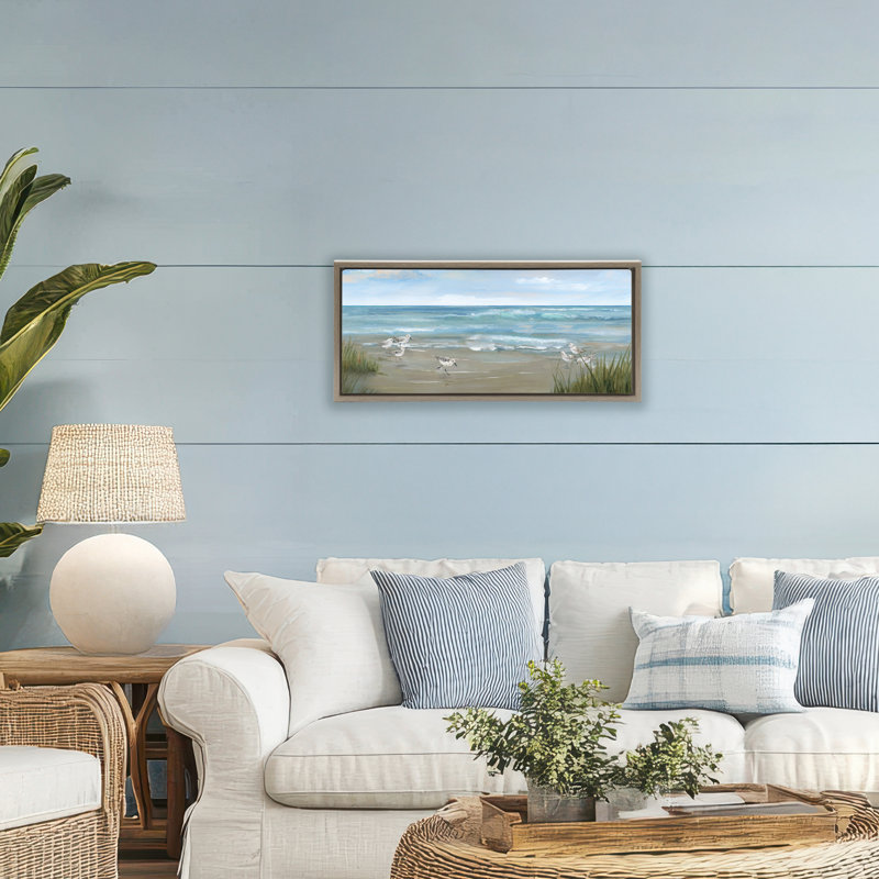 Vue du bécasseau depuis le cadre flottant de la plage, design par Nan, H 11 po x l 25 po, Cadre flottant orme Montalcino