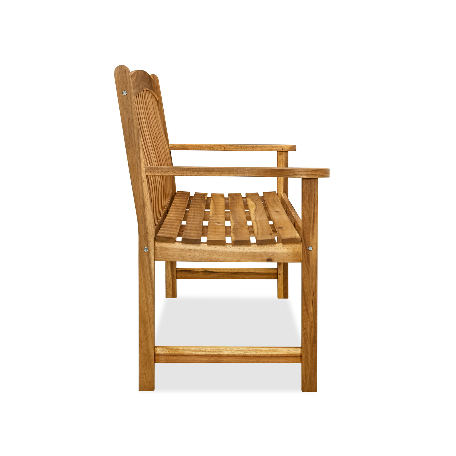 Acacia Wood Outdoor Bench with Curved Backrest and Armrests