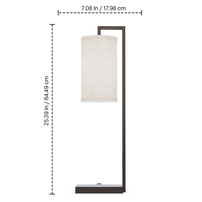 Lampe de table rectangulaire avec abat-jour cylindrique - 25 po - Compatible avec ampoule E26 - Design moderne
