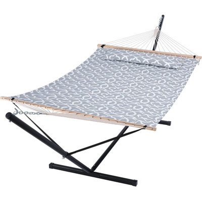 Double hamac avec support en métal robuste, hamac en coton pour 2 personnes, capacité de 450 lb pour l'intérieur et l'extérieur