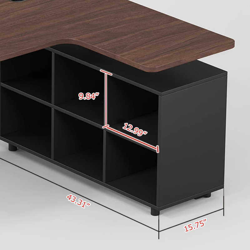 Noyer noir + bureau en bois manufacturé à hauteur réglable en L noir + acier au carbone, 46.06" H x 62.99" W x 43.31" D