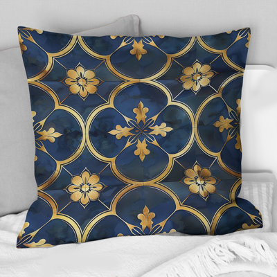 Blue Gold Traditional Mosaic Beauty - Traditional Throw Pillow