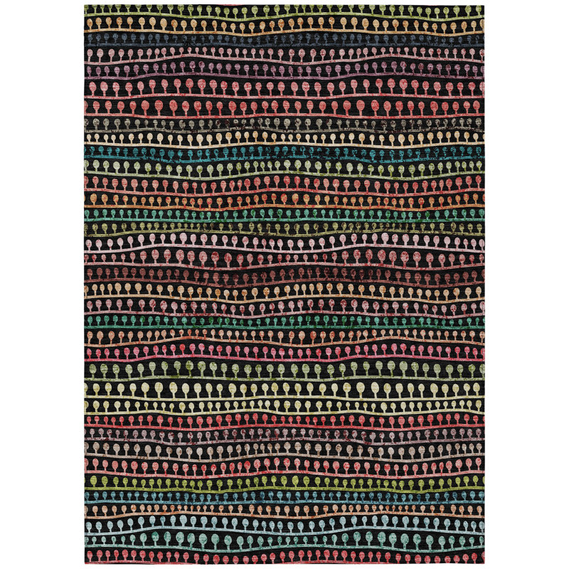 Tapis intérieur lavable rayé noir et vert 5 pi x 8 pi