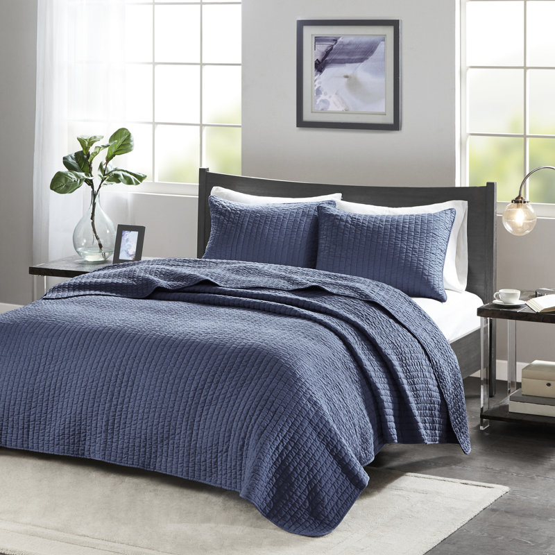Courtepointe très grand / très grand bleu marine - réversible avec microfibre et rembourrage en coton 3 pièces remarquables