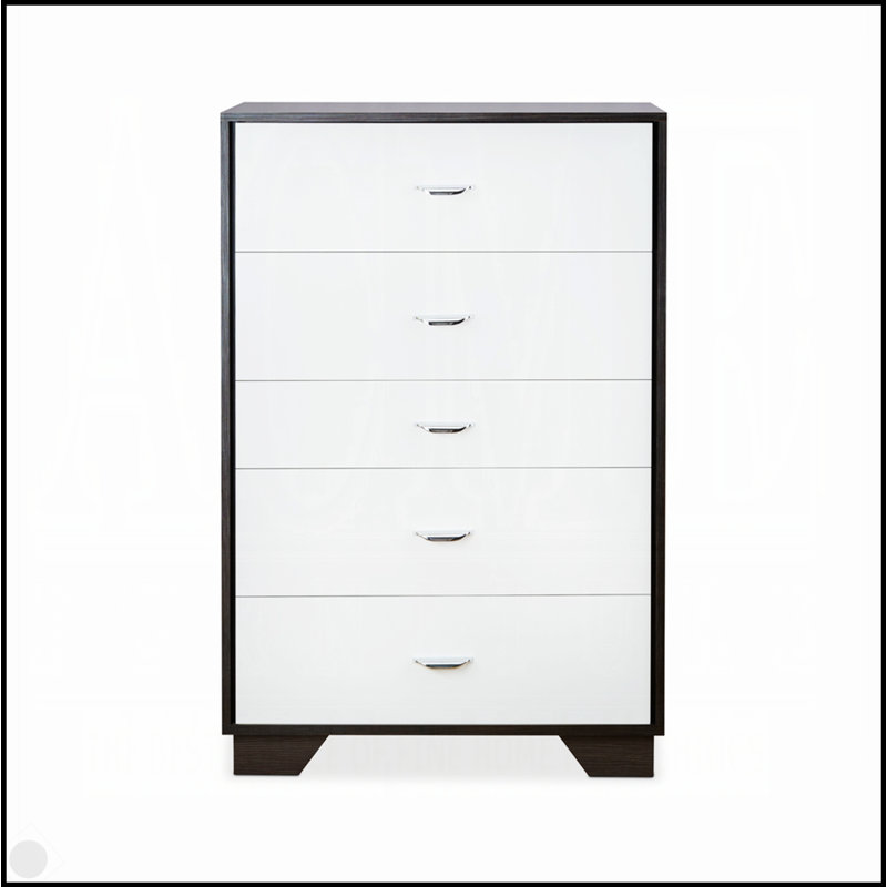 Commode blanche et espresso à 5 tiroirs avec rangement spacieux, parfaite pour les chambres modernes et élégantes