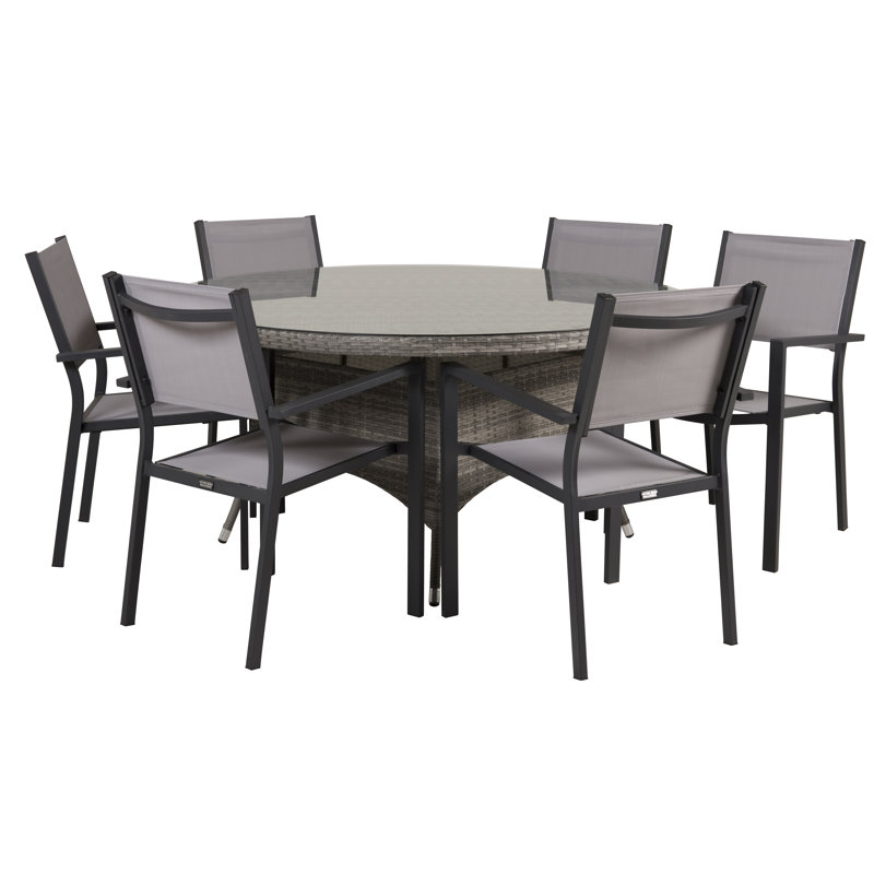 Mitul 6 - Person Patio Dining Set Round Table, Grey/Black