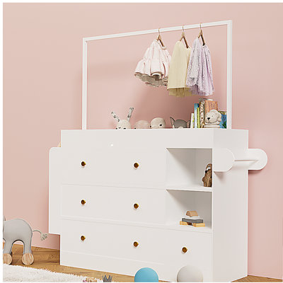 Modern  Table Dresser,Baby Dressing Table with 3 extra deep Drawers and Storage Shelves and Hangers, Multi-Functional Baby Changing Table with Drying