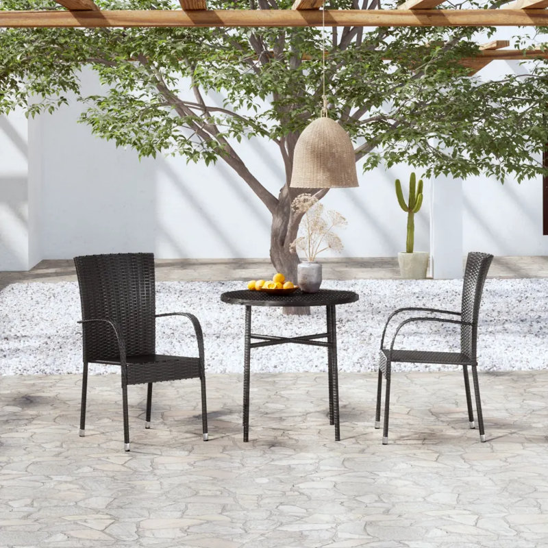 Ahlanna 2 - Person Patio Dining Set with Round Table, Black