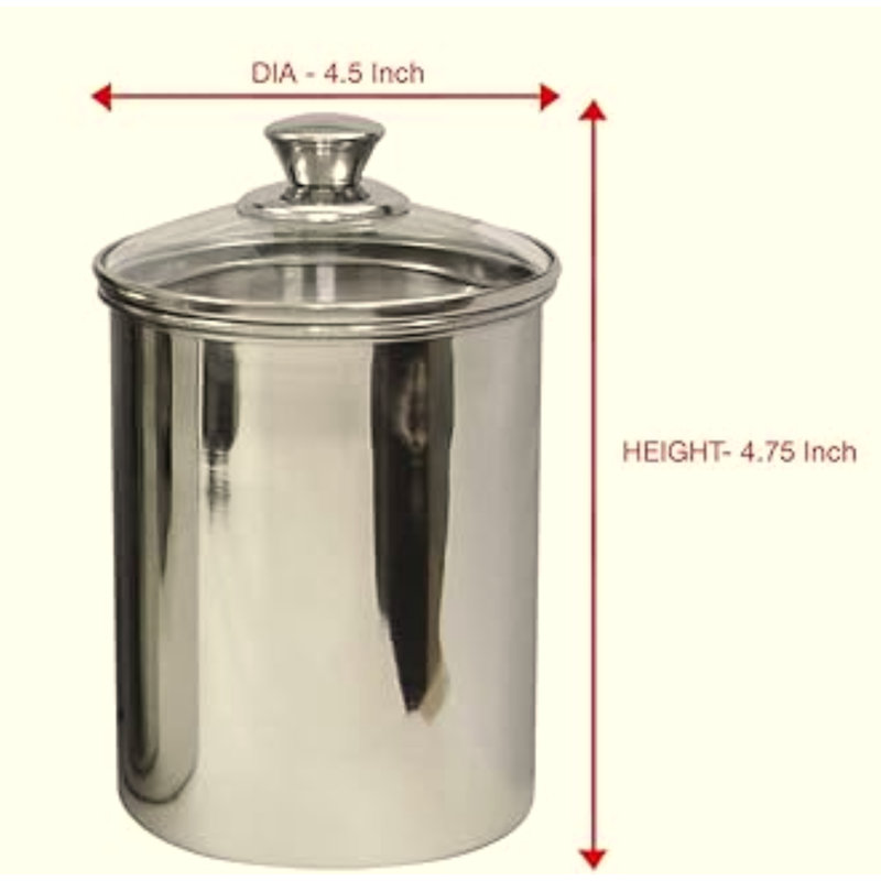 Contenant alimentaire en acier inoxydable avec couvercle en verre trempé pour comptoir de cuisine, café, thé, noix | Finition miroir brillant | 1 pte