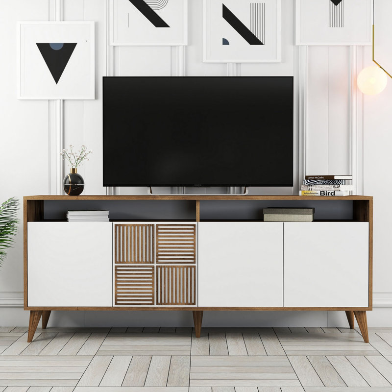 Console Adrius, Noyer, Blanc / noyer, H 30,9 po x l 70,9 po x P 13,8 po