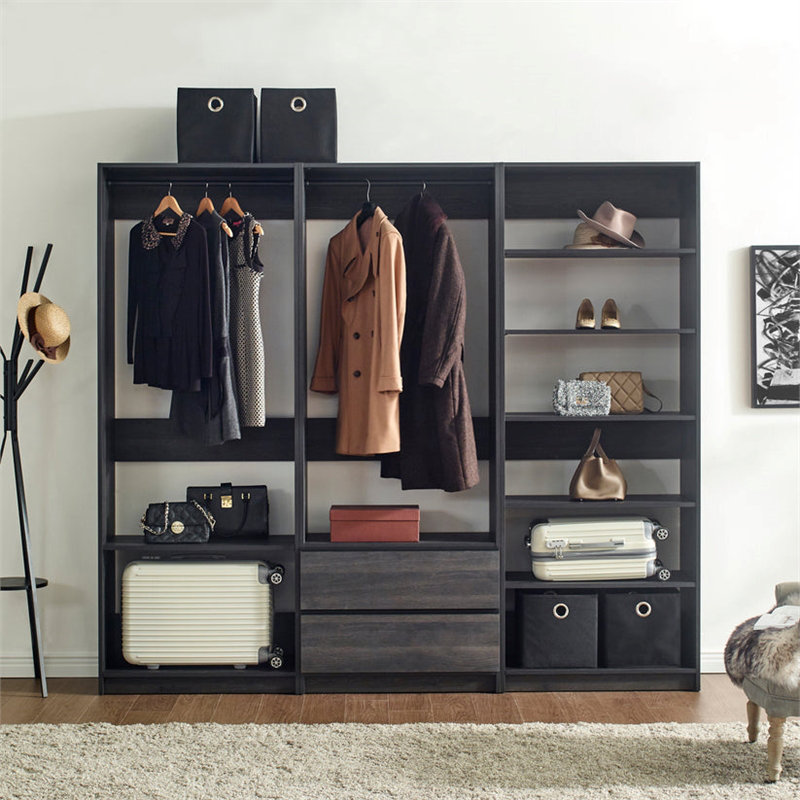 Home Imports Emporium Freestanding Walk In Closet System for Closet Room Open Configuration Wood Build Modern Style Gray Finish for Storage Organization