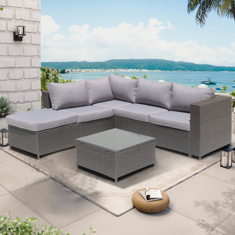 Wicker/rattan 5 - Person Seating Group With Cushions, Brown, Gray